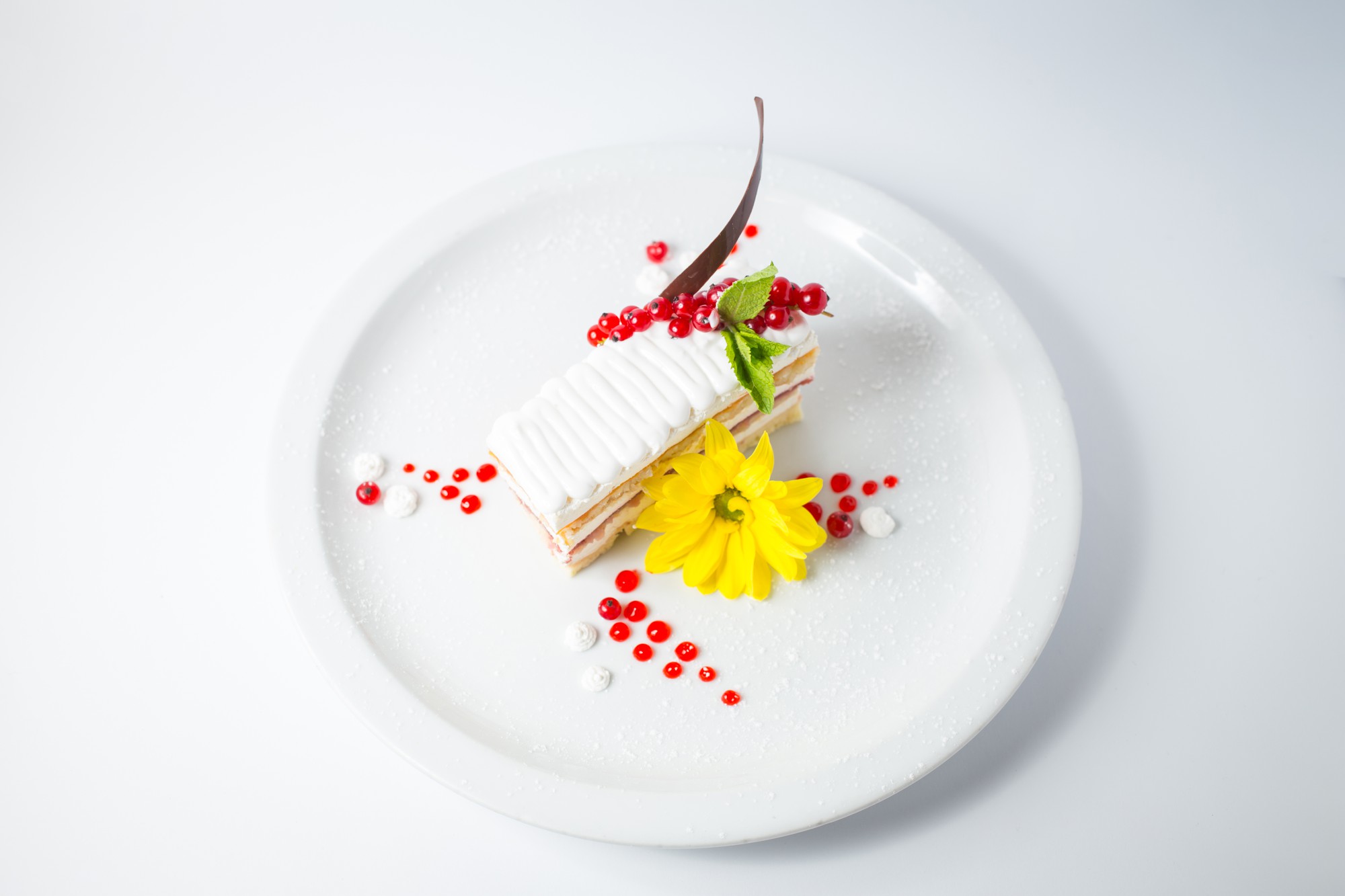 Close-up of plated dessert with texture detail